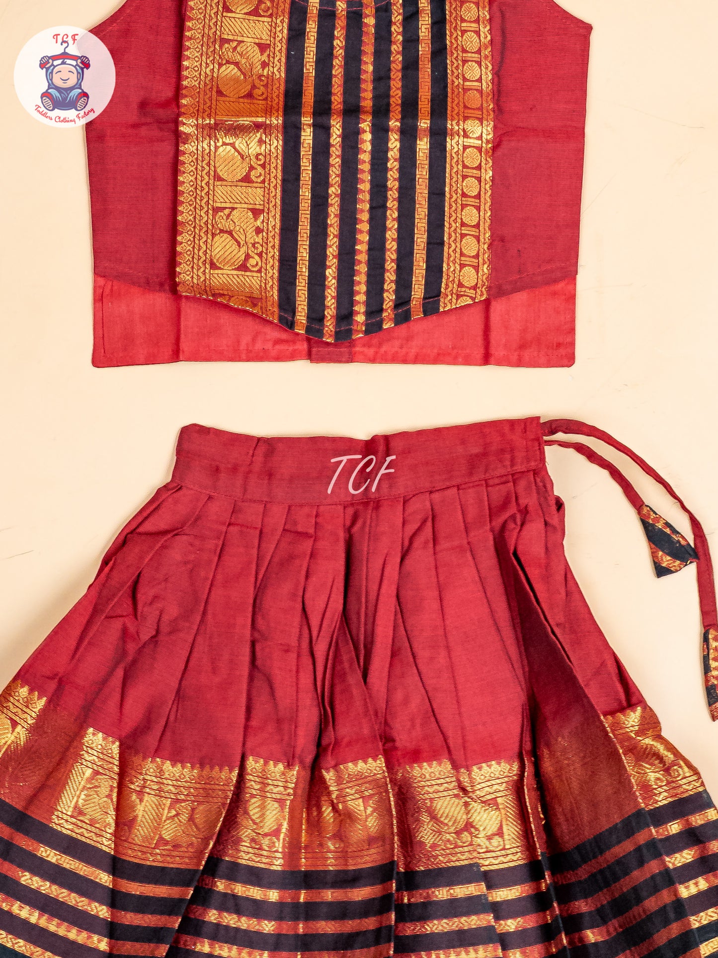 Black & Maroon - Girls Chettinad Cotton Pavadai Sattai
