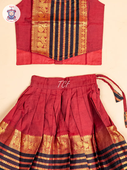 Black & Maroon - Girls Chettinad Cotton Pavadai Sattai