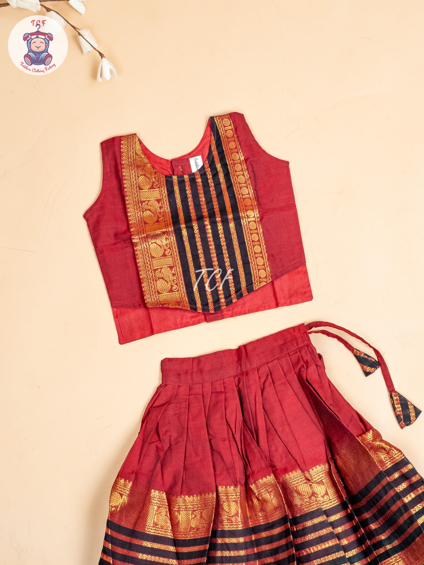 Black & Maroon - Girls Chettinad Cotton Pavadai Sattai