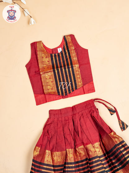 Black & Maroon - Girls Chettinad Cotton Pavadai Sattai