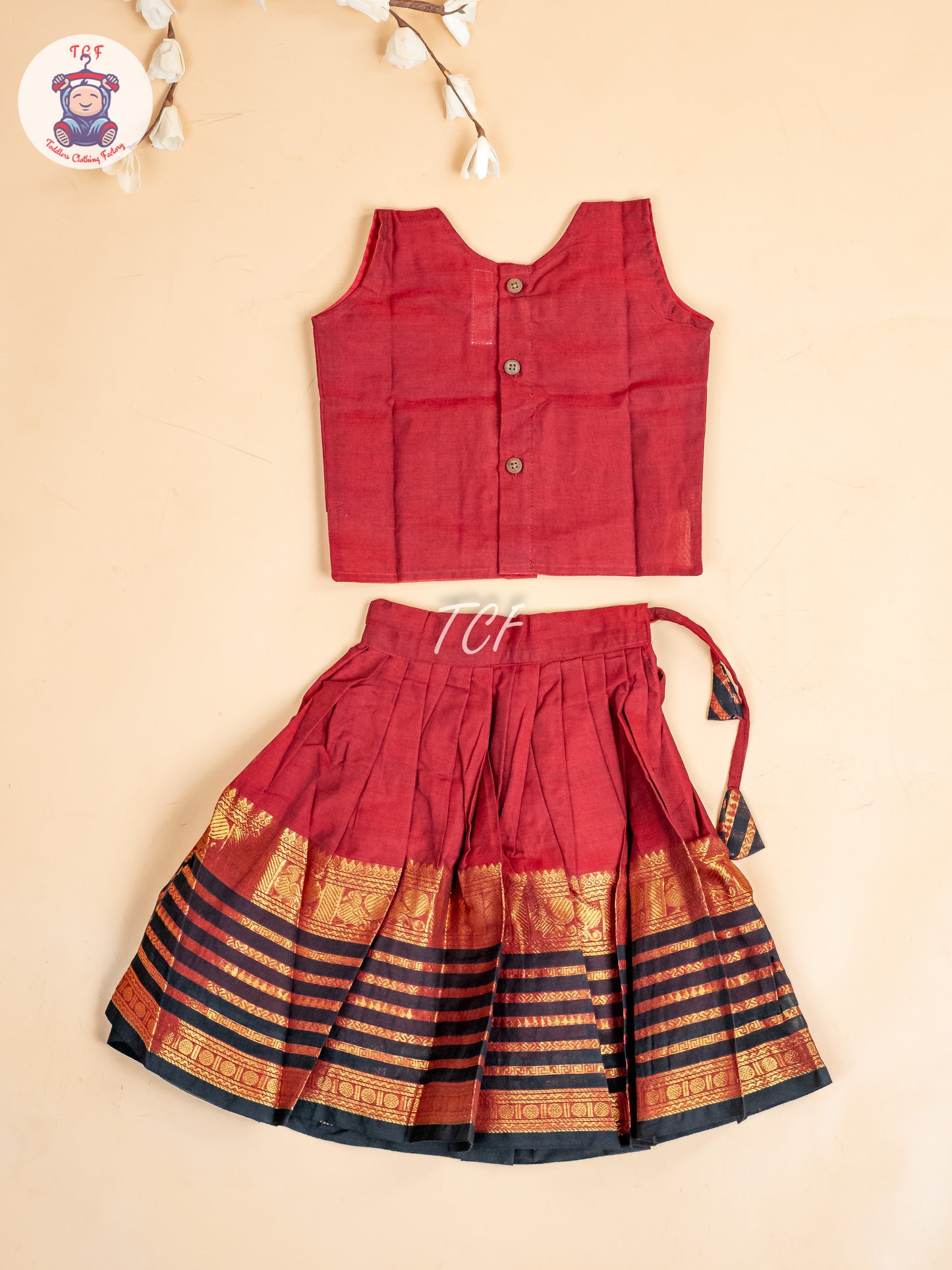 Black & Maroon - Girls Chettinad Cotton Pavadai Sattai