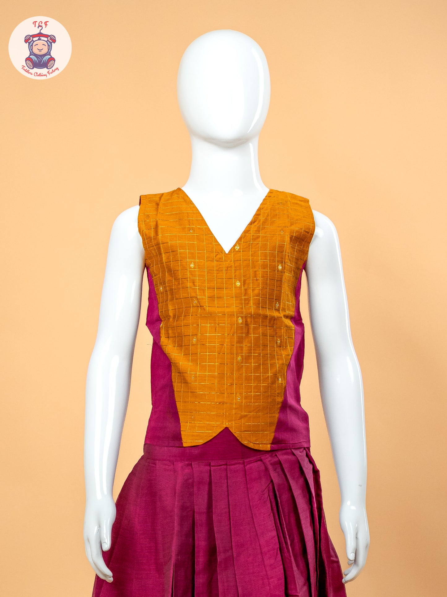 Yellow & Pink - Girls Chettinad Cotton Pavadai Sattai
