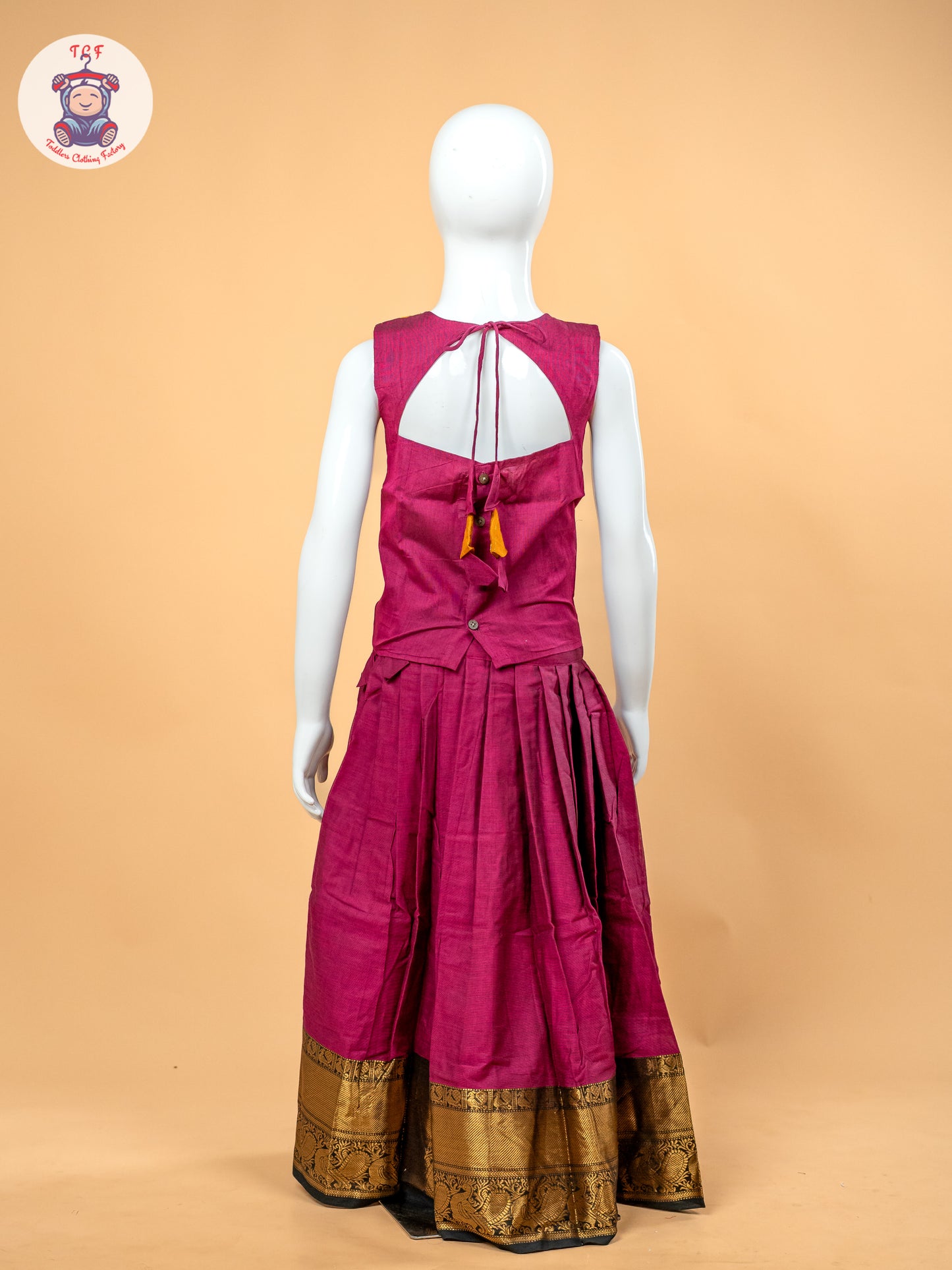 Yellow & Pink - Girls Chettinad Cotton Pavadai Sattai