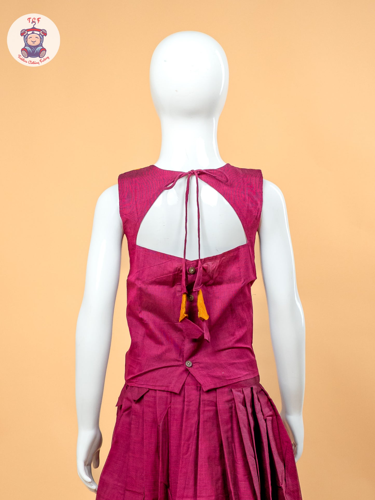 Yellow & Pink - Girls Chettinad Cotton Pavadai Sattai