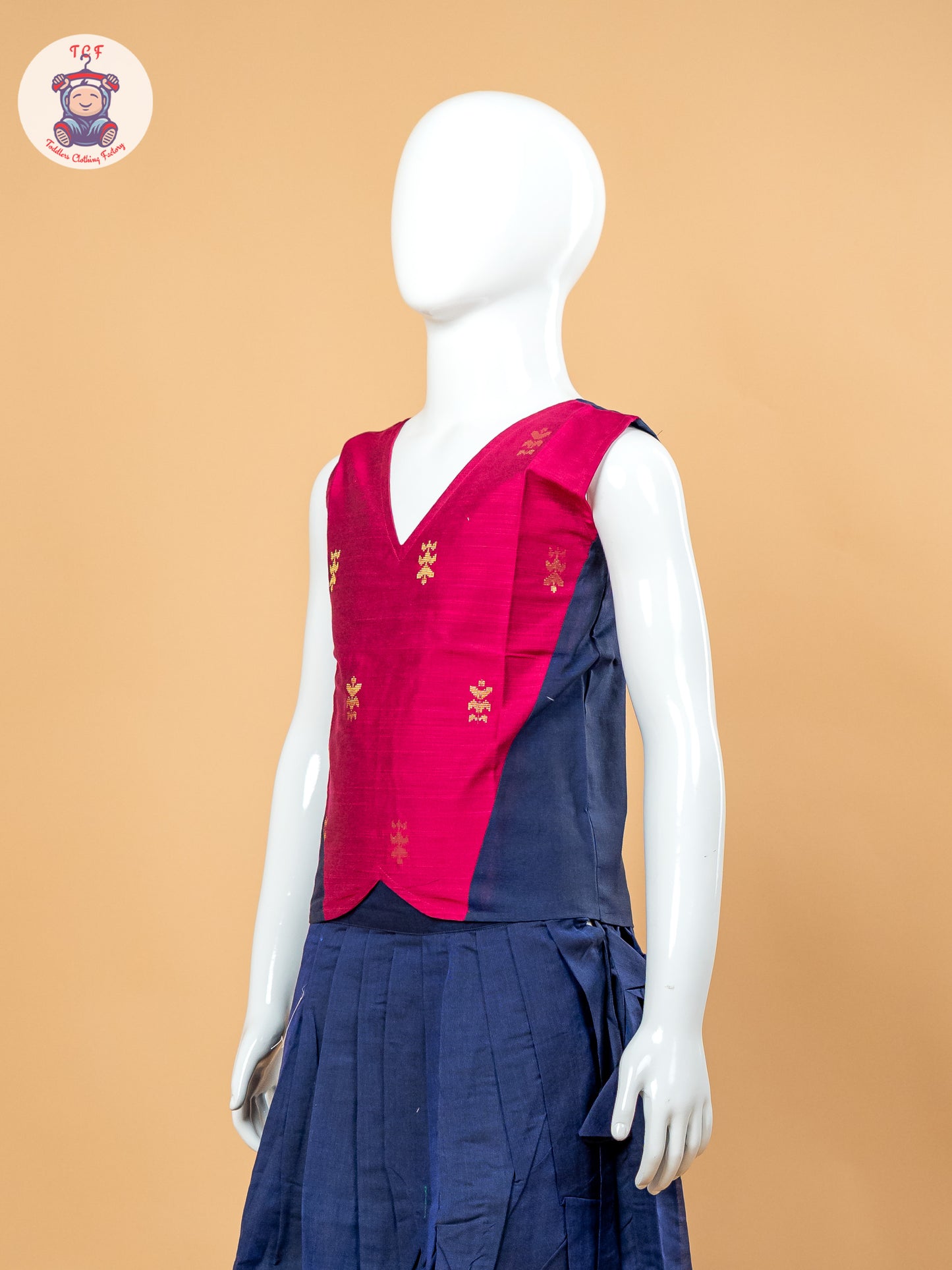 Magenta Pink & Navy Blue Girls Chettinad Cotton Pavadai Sattai