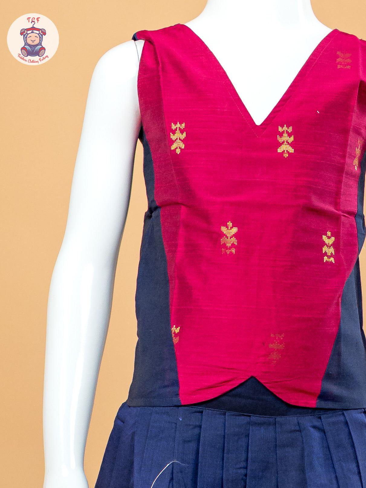 Magenta Pink & Navy Blue Girls Chettinad Cotton Pavadai Sattai