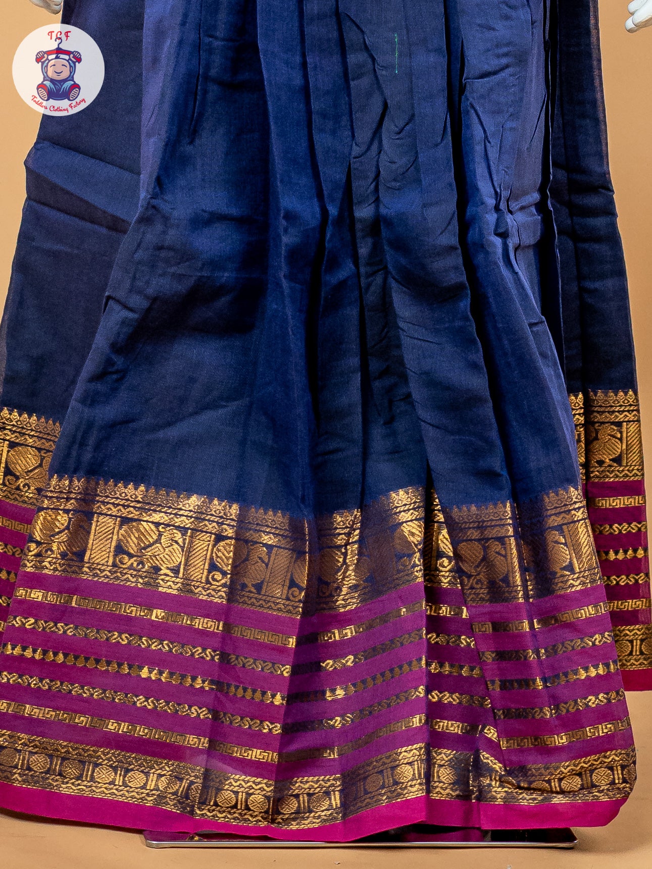 Magenta Pink & Navy Blue Girls Chettinad Cotton Pavadai Sattai