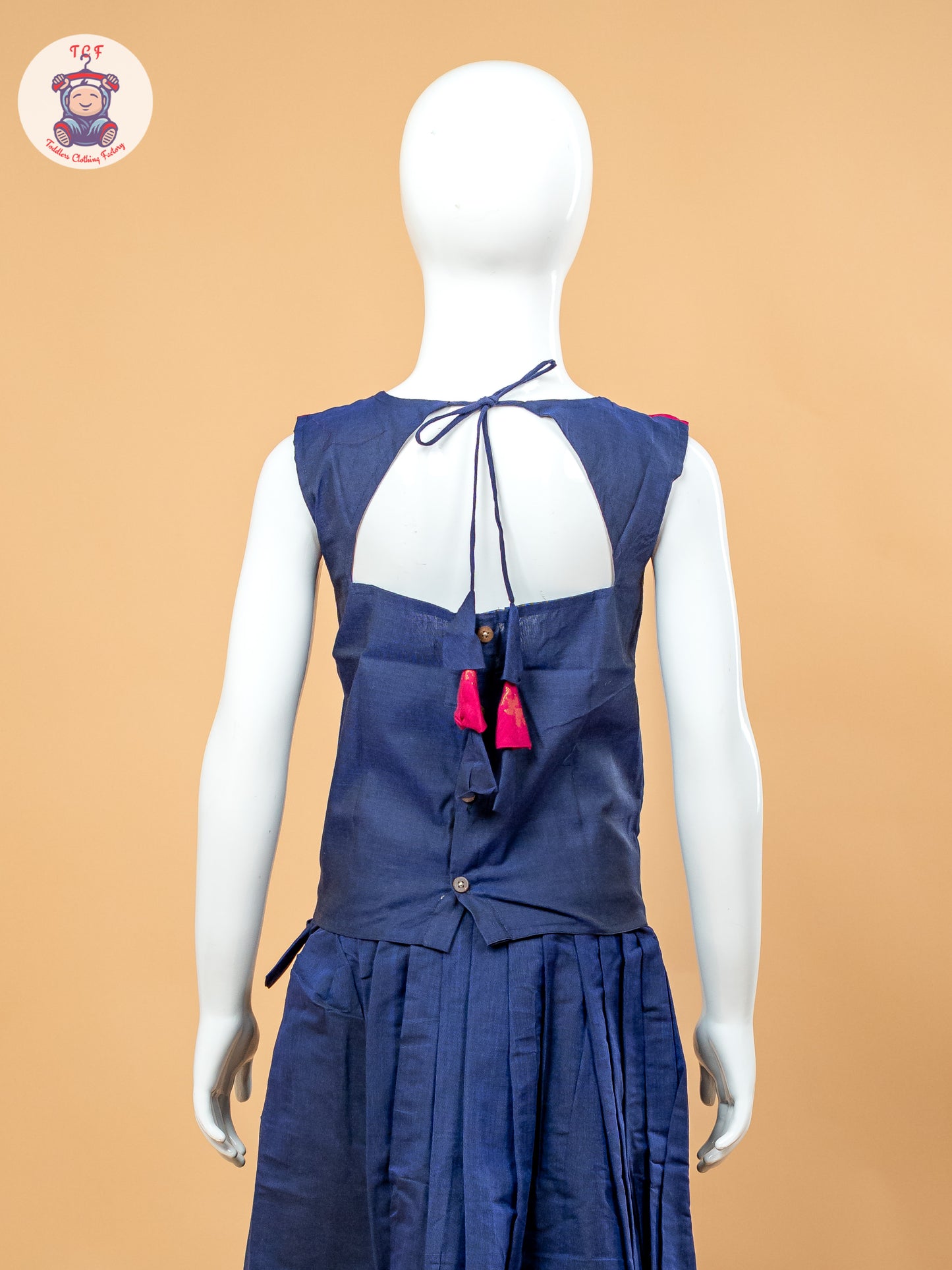 Magenta Pink & Navy Blue Girls Chettinad Cotton Pavadai Sattai