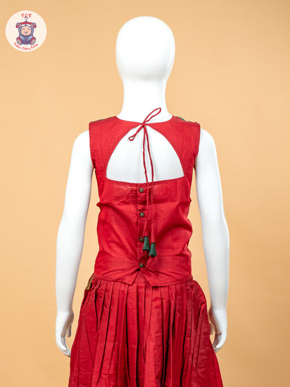 Dark Green & Maroon- Girls Chettinad Cotton Pavadai Sattai