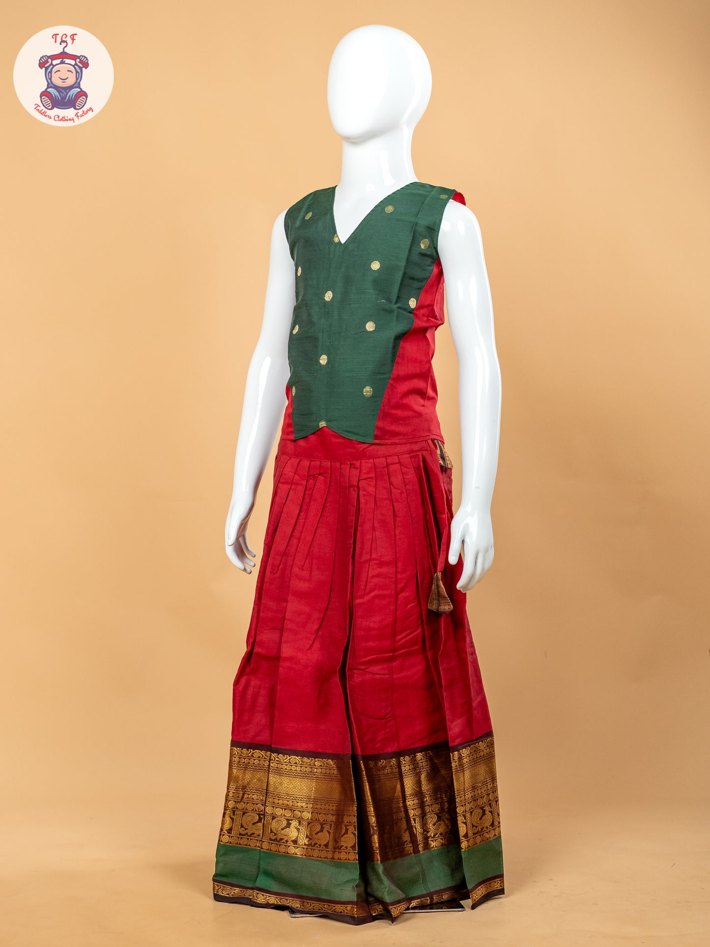 Dark Green & Maroon- Girls Chettinad Cotton Pavadai Sattai