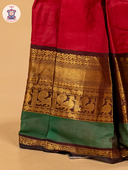 Dark Green & Maroon- Girls Chettinad Cotton Pavadai Sattai