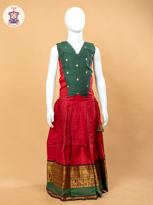 Dark Green & Maroon- Girls Chettinad Cotton Pavadai Sattai