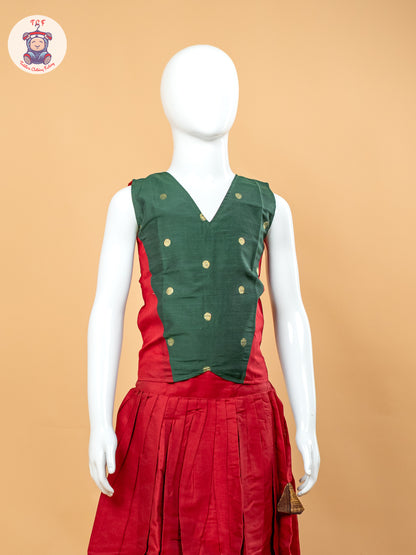 Dark Green & Maroon- Girls Chettinad Cotton Pavadai Sattai