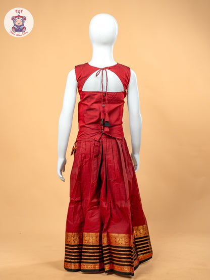 Black & Maroon - Girls Chettinad Cotton Pavadai Sattai