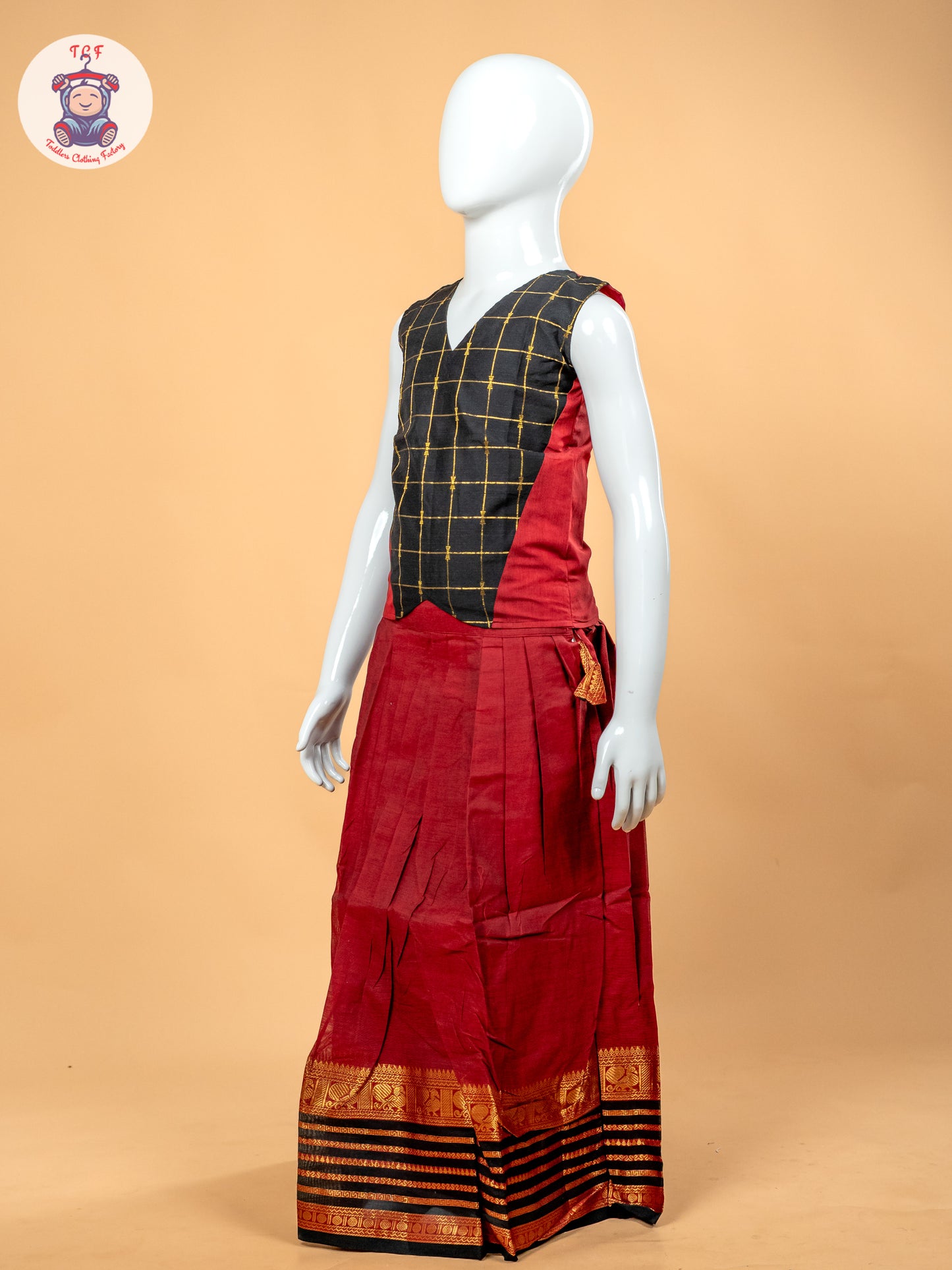 Black & Maroon - Girls Chettinad Cotton Pavadai Sattai