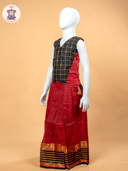 Black & Maroon - Girls Chettinad Cotton Pavadai Sattai
