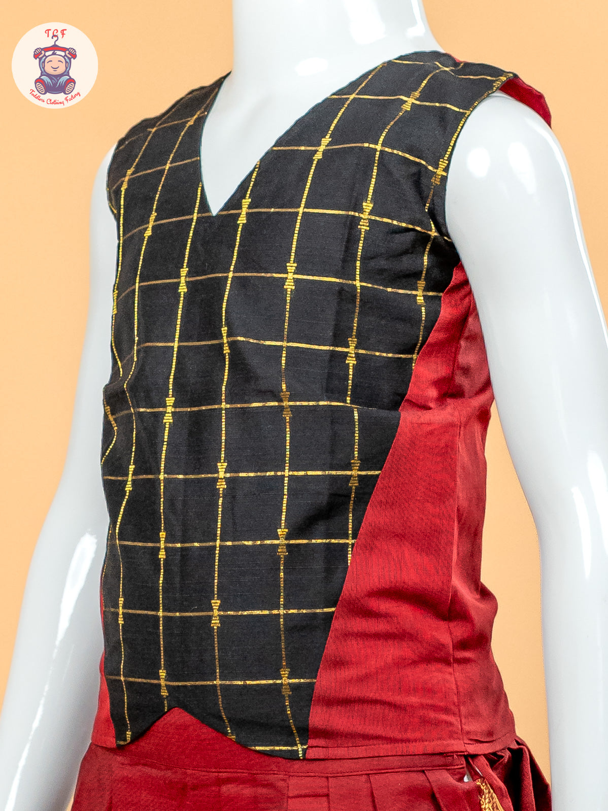 Black & Maroon - Girls Chettinad Cotton Pavadai Sattai