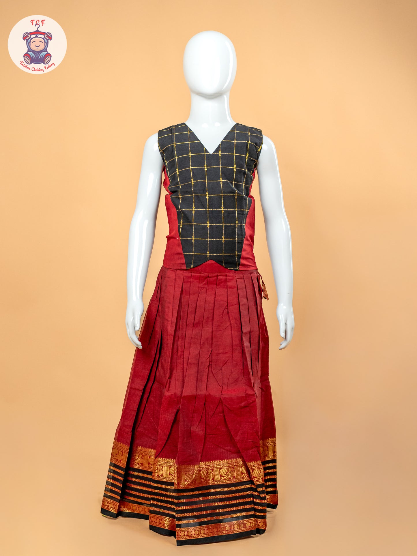 Black & Maroon - Girls Chettinad Cotton Pavadai Sattai
