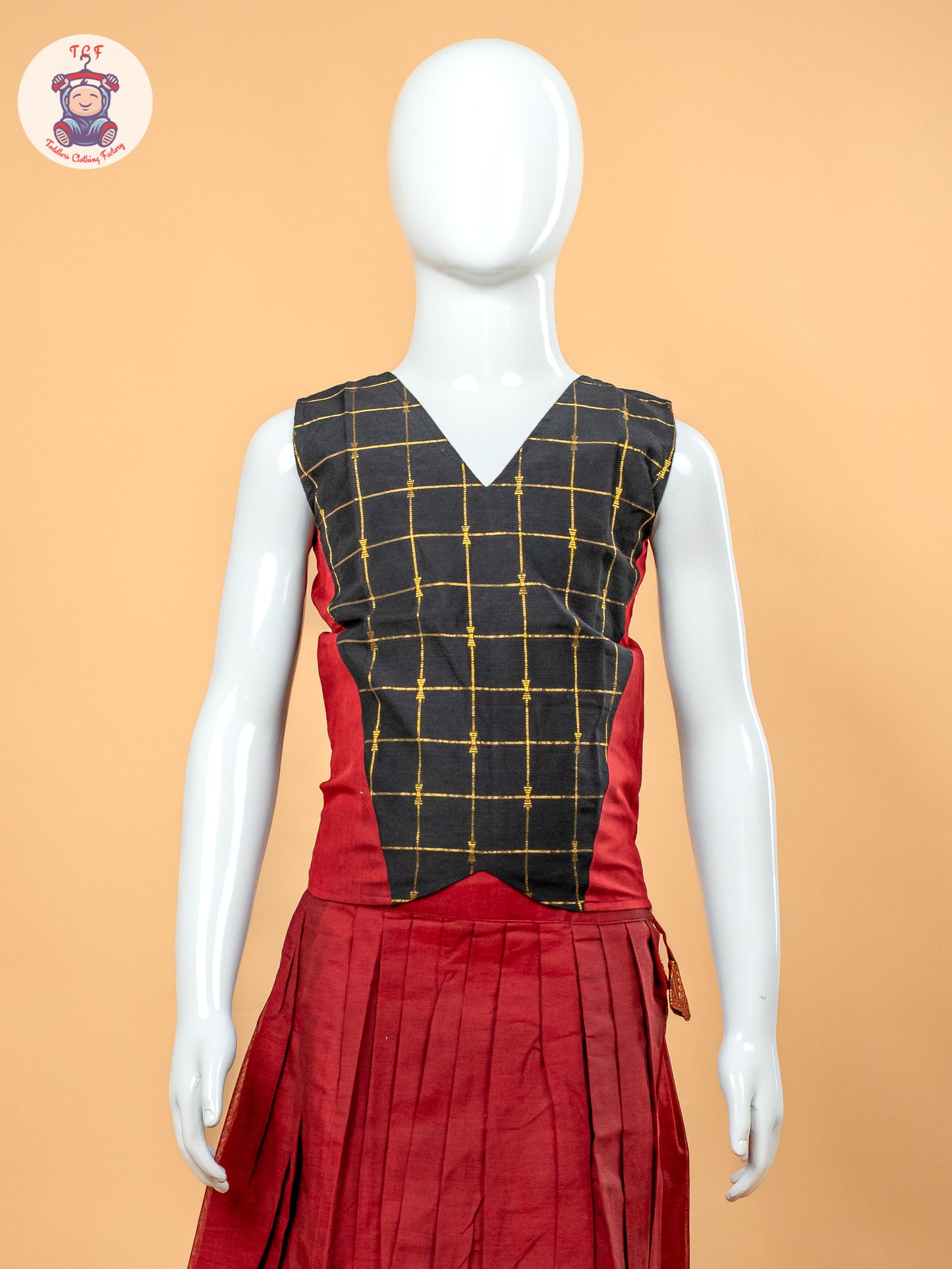 Black & Maroon - Girls Chettinad Cotton Pavadai Sattai