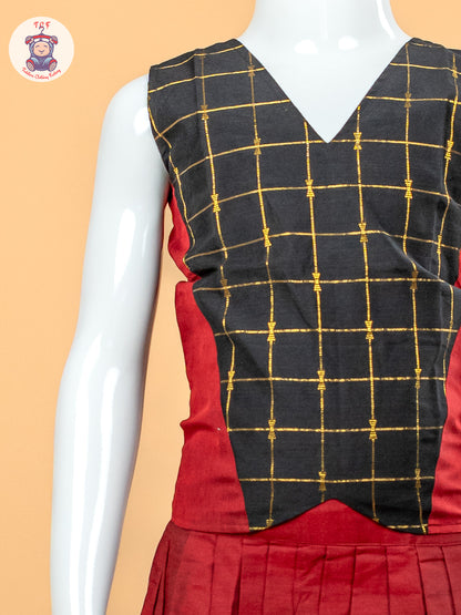 Black & Maroon - Girls Chettinad Cotton Pavadai Sattai