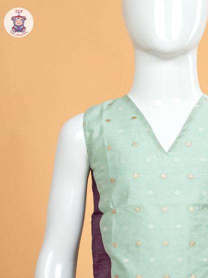Pastal Green & Wine Girls Chettinad Cotton Pavadai Sattai