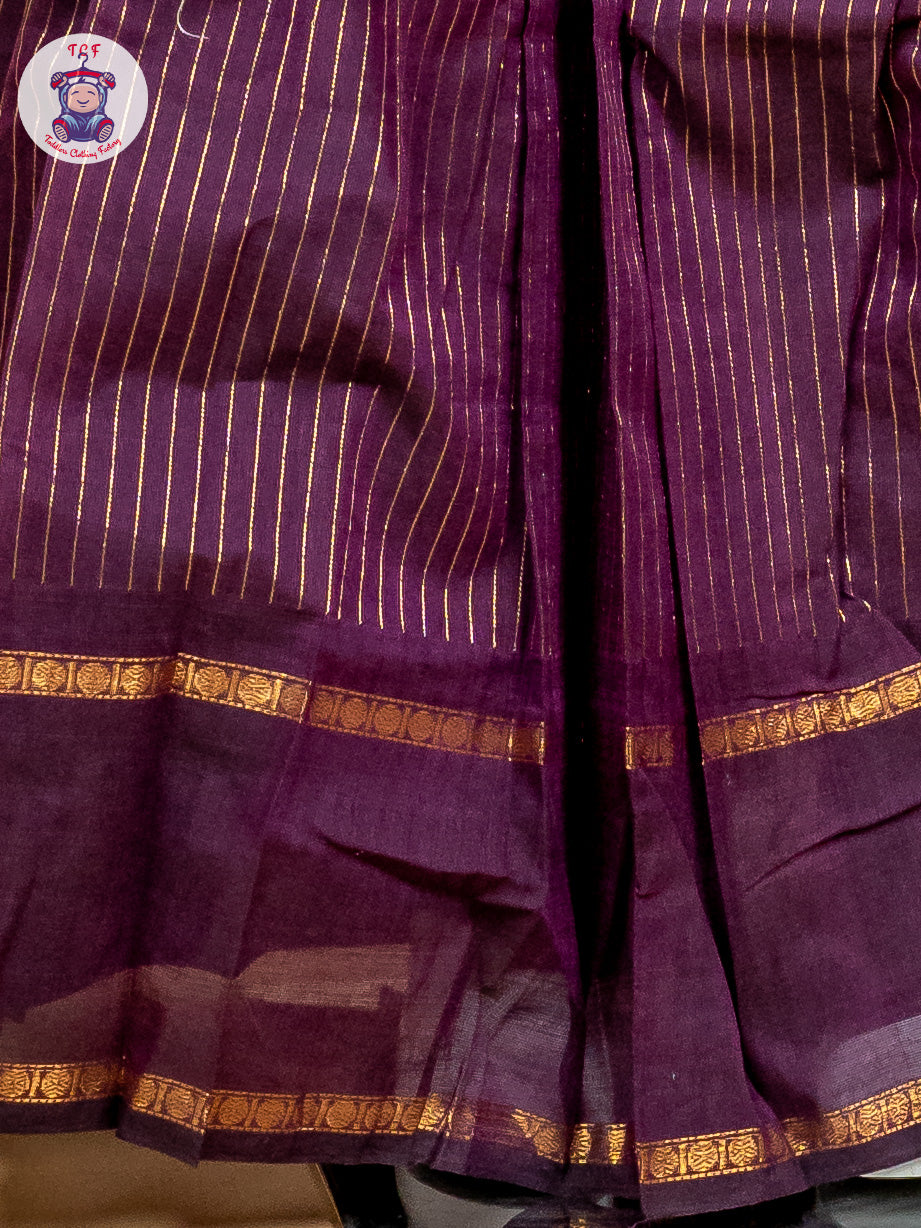 Pastal Green & Wine Girls Chettinad Cotton Pavadai Sattai