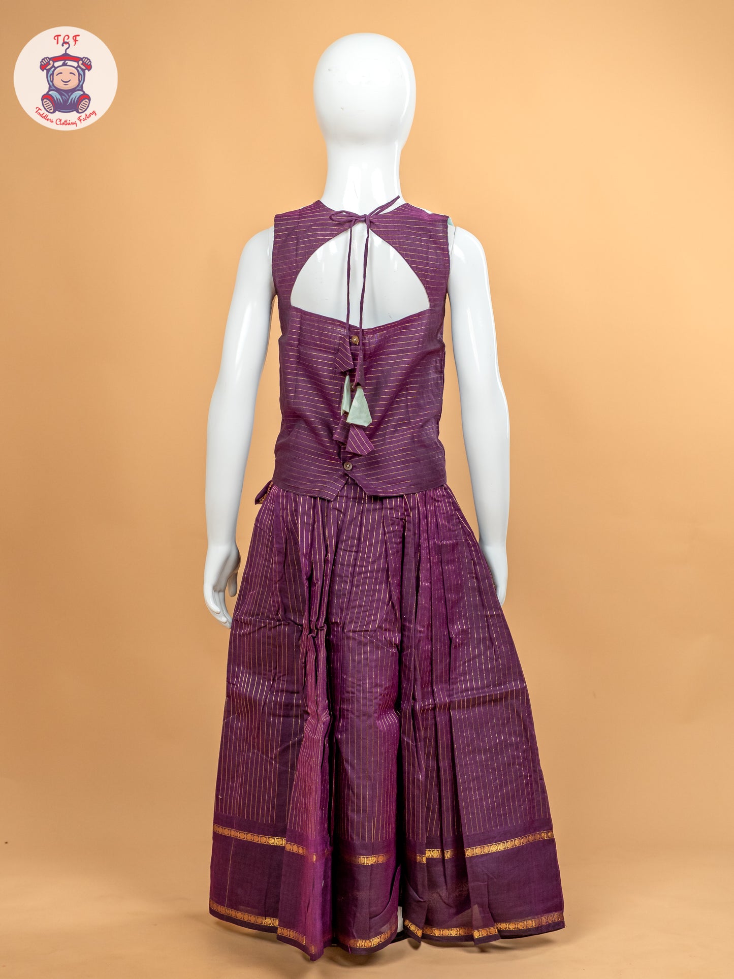 Pastal Green & Wine Girls Chettinad Cotton Pavadai Sattai