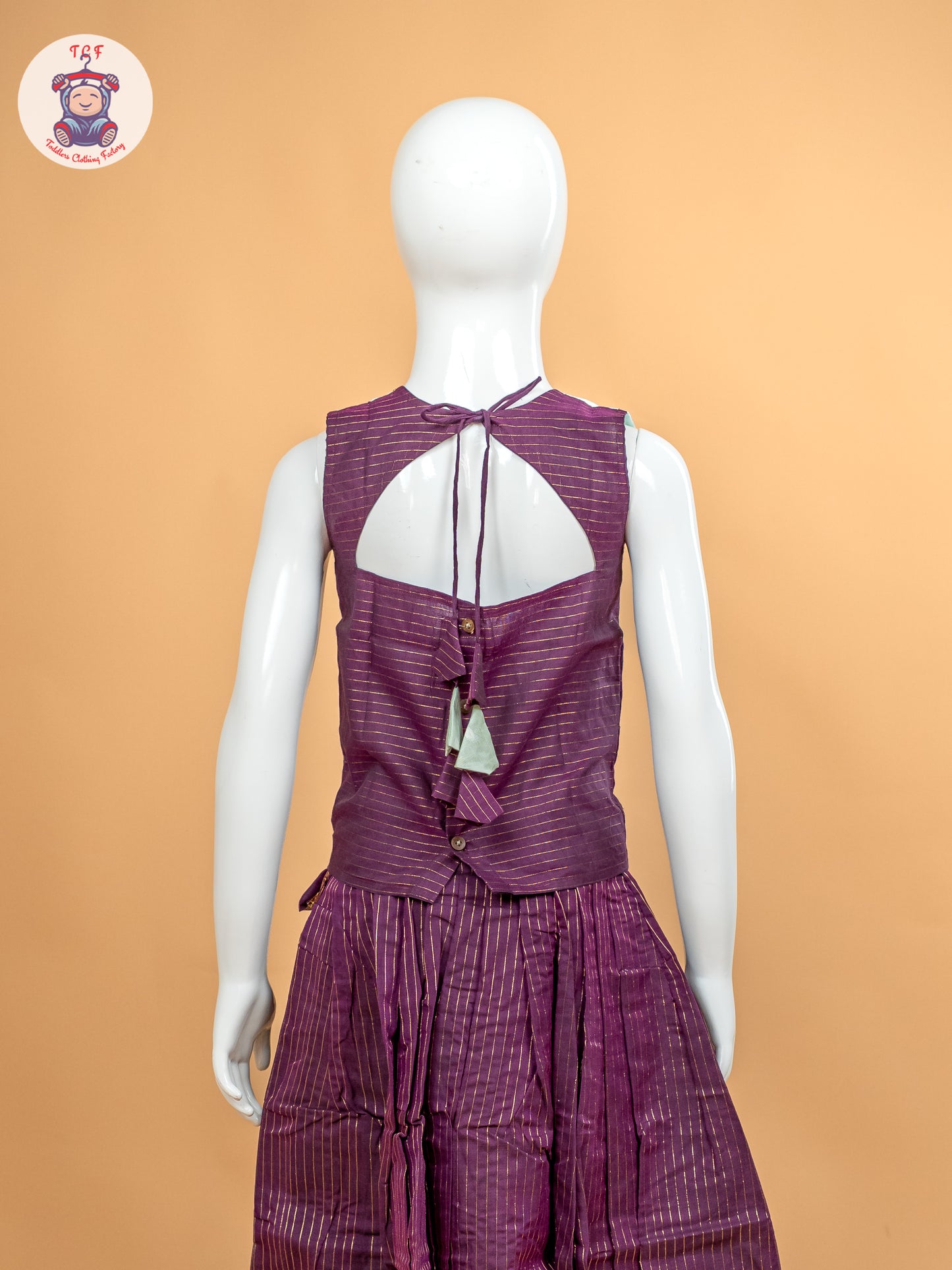 Pastal Green & Wine Girls Chettinad Cotton Pavadai Sattai