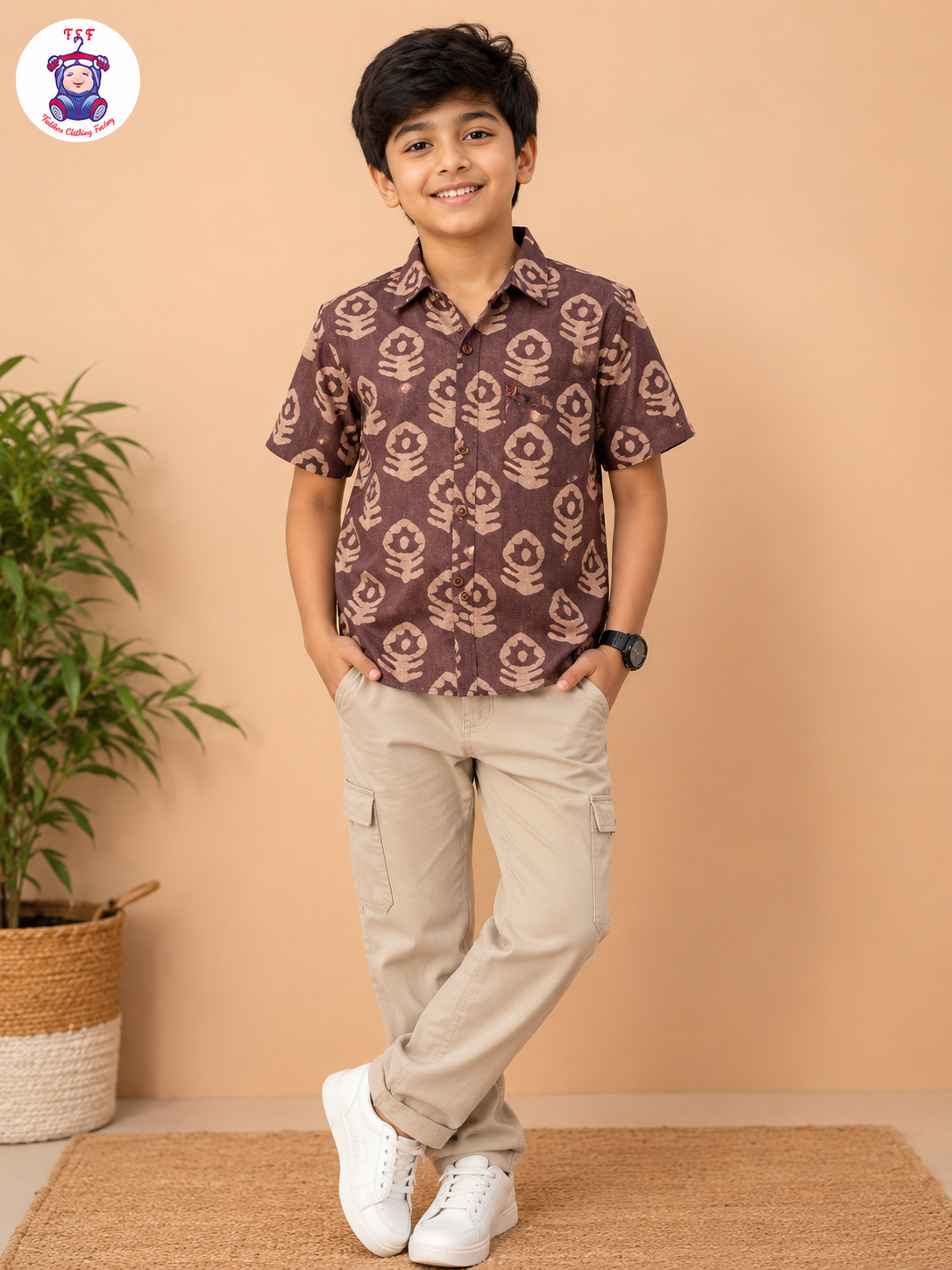 Brown & Beige - Boys Readymade Bhatik Shirts