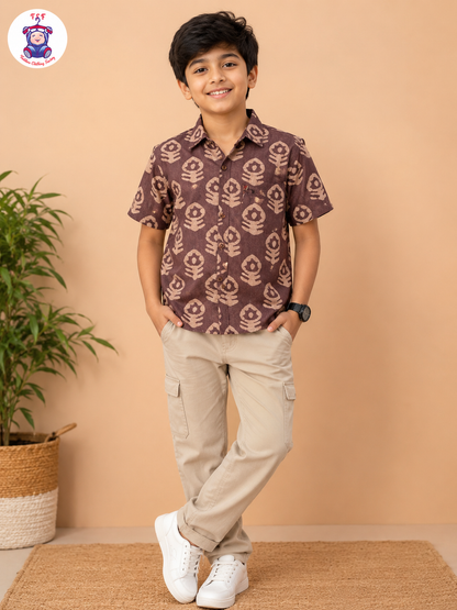 Brown & Beige - Boys Readymade Bhatik Shirts