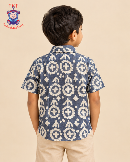 Grey & Beige - Boys Readymade Bhatik Shirts