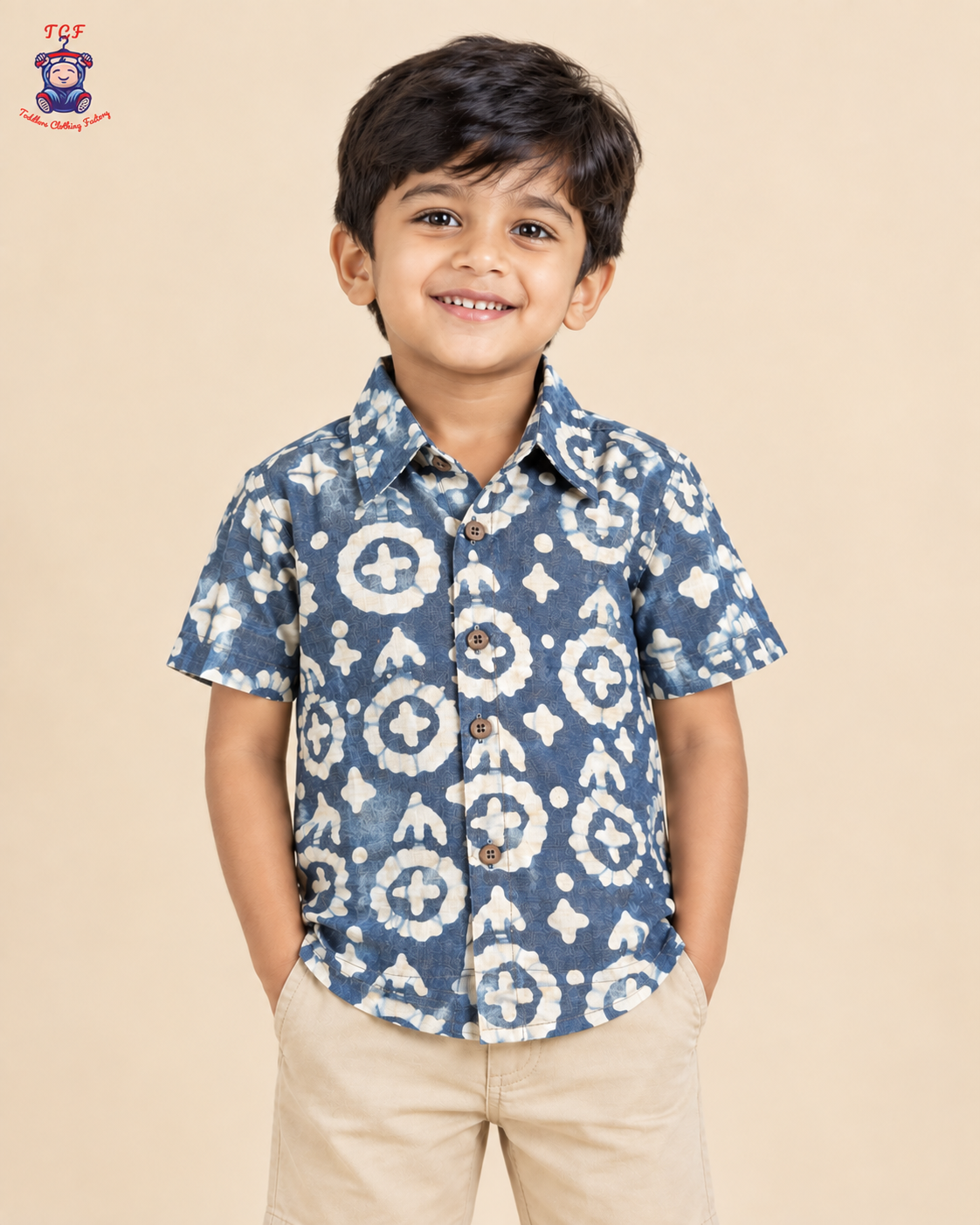 Grey & Beige - Boys Readymade Bhatik Shirts
