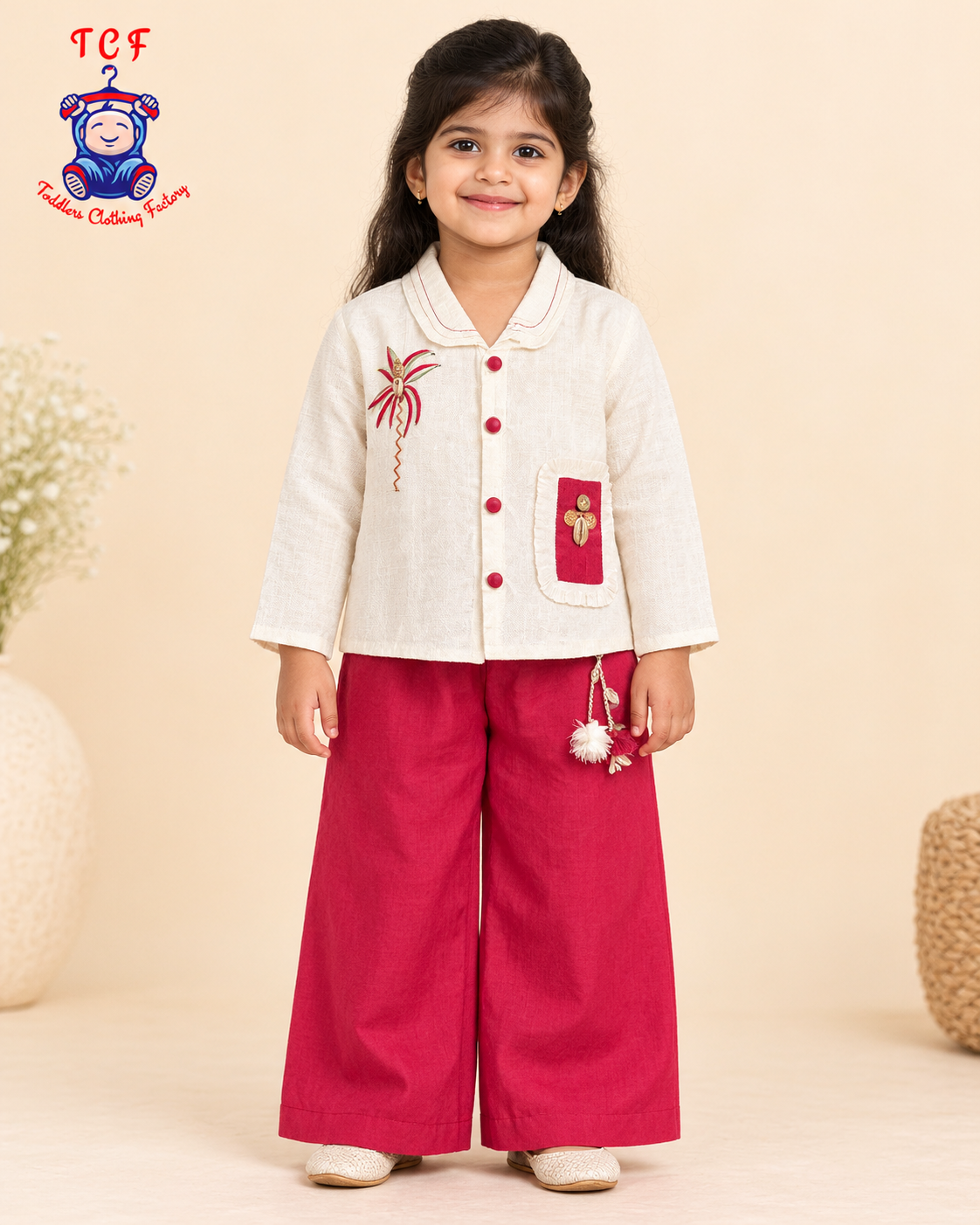 Ruby Bloom Embroidered Kurta Palazzo Set for Girls