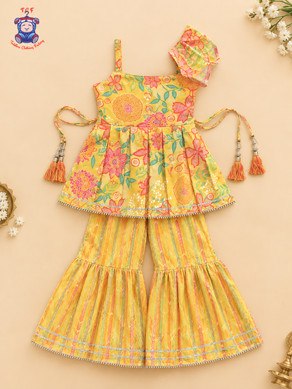Yellow - Zari Embroidered Sharara Set with Dupatta