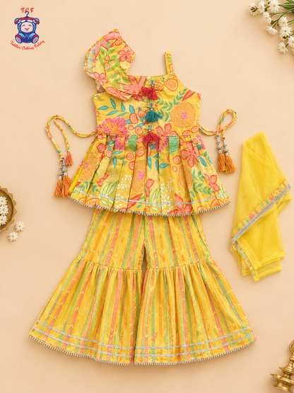 Yellow - Zari Embroidered Sharara Set with Dupatta