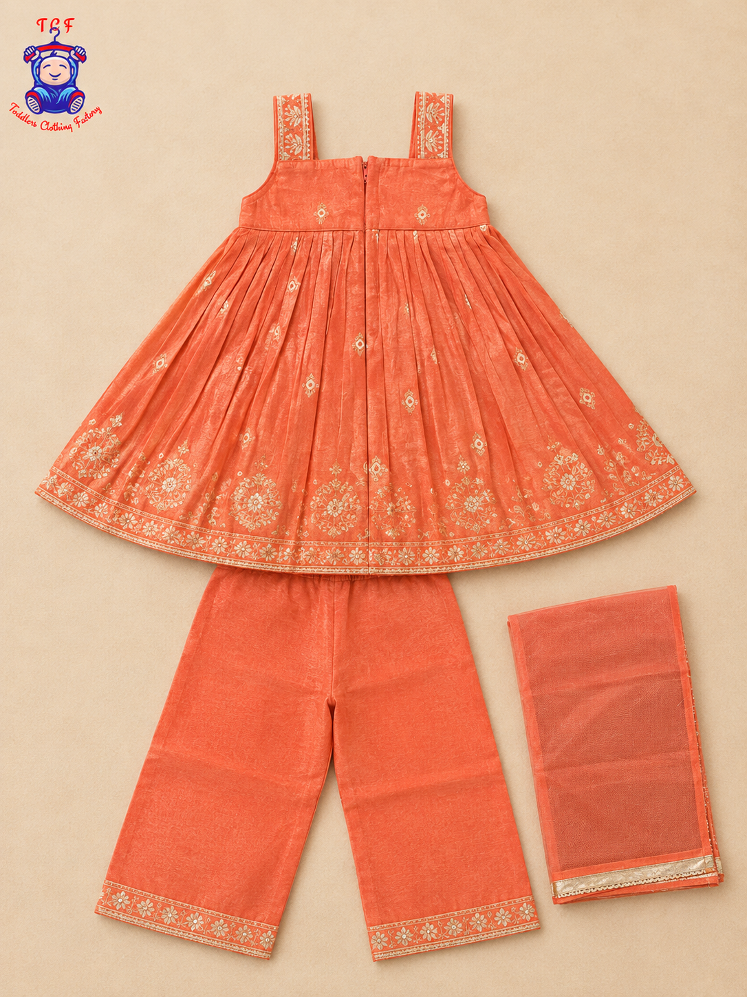Peach Blossom Embroidered Sharara Set for Girls