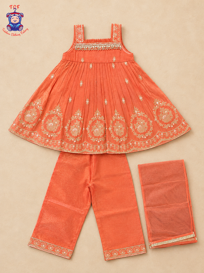 Peach Blossom Embroidered Sharara Set for Girls