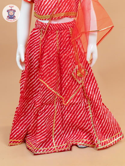 Red - One Shoulder Lehenga Choli With Net Dupatta