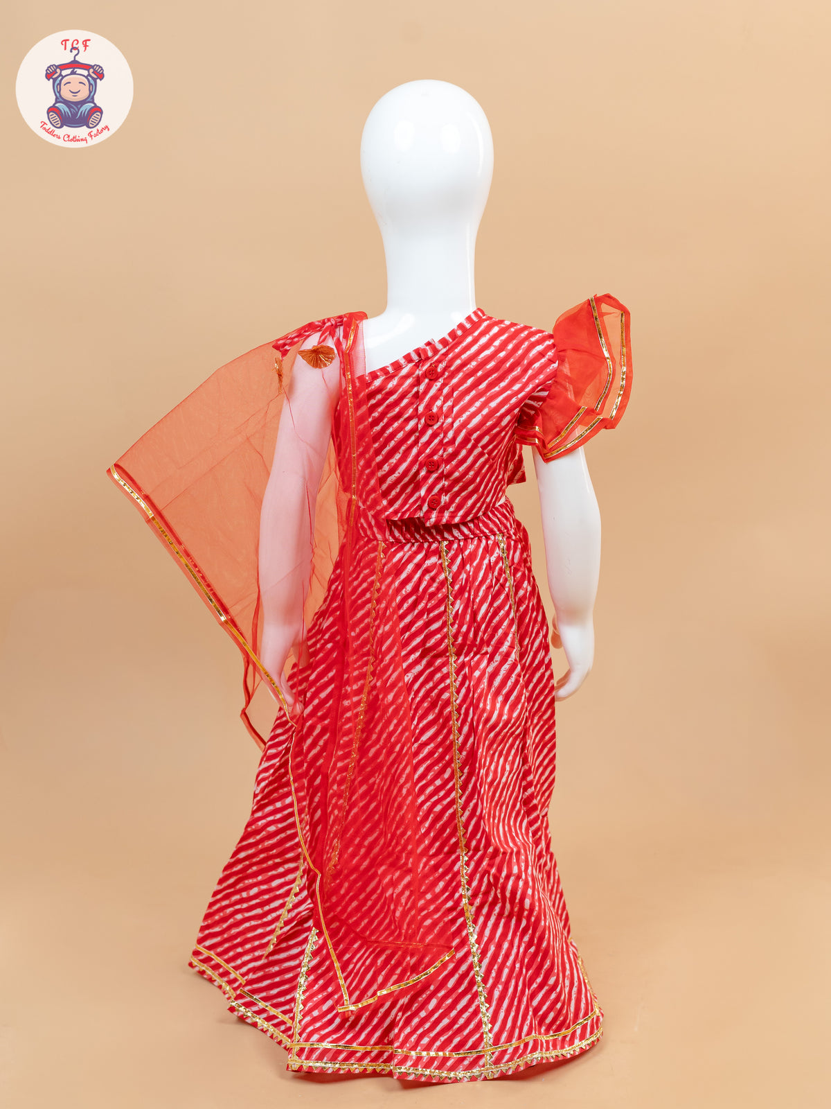 Red - One Shoulder Lehenga Choli With Net Dupatta