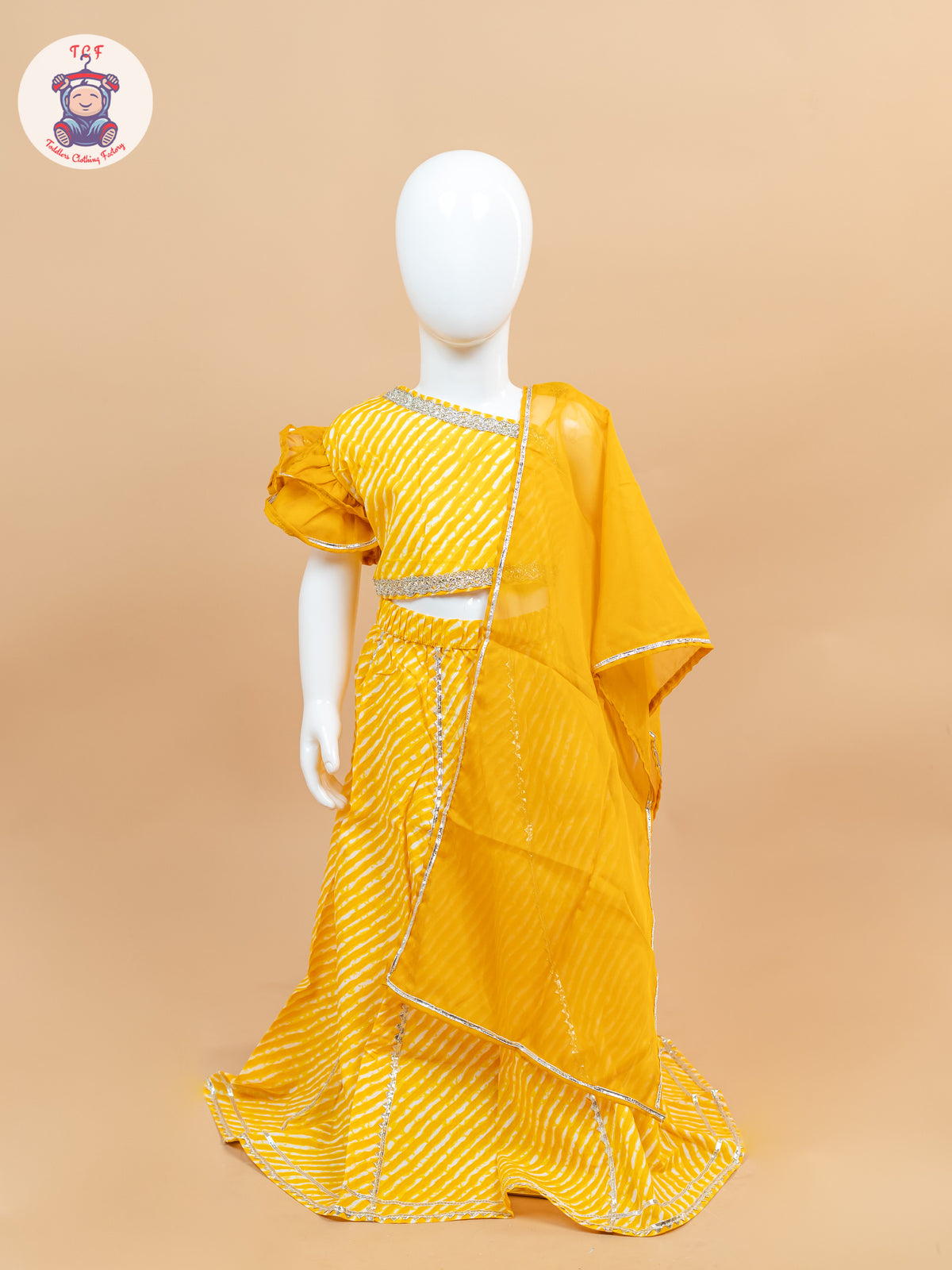 Mustard- One Shoulder Lehenga Choli With Net Dupatta