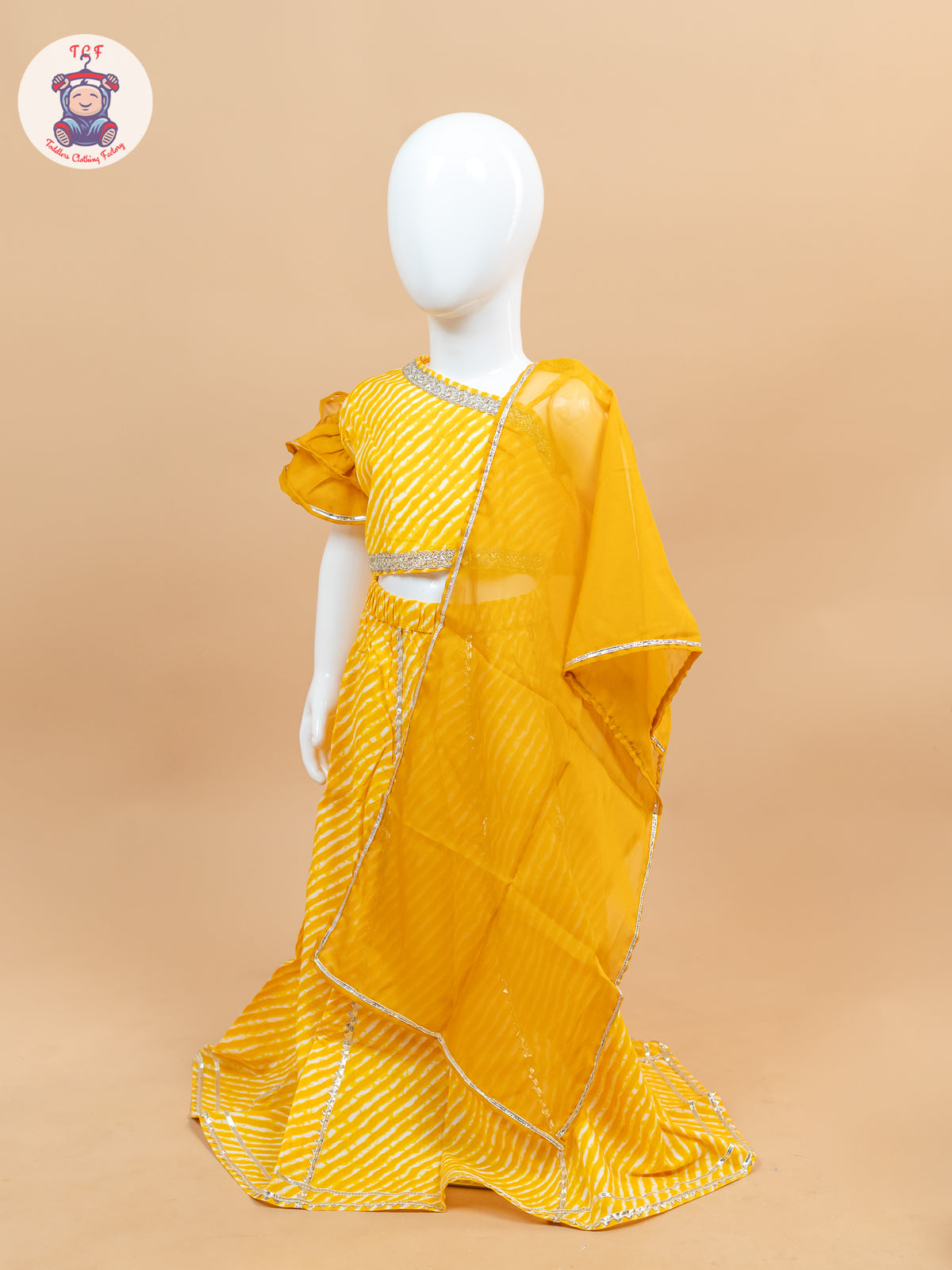 Mustard- One Shoulder Lehenga Choli With Net Dupatta