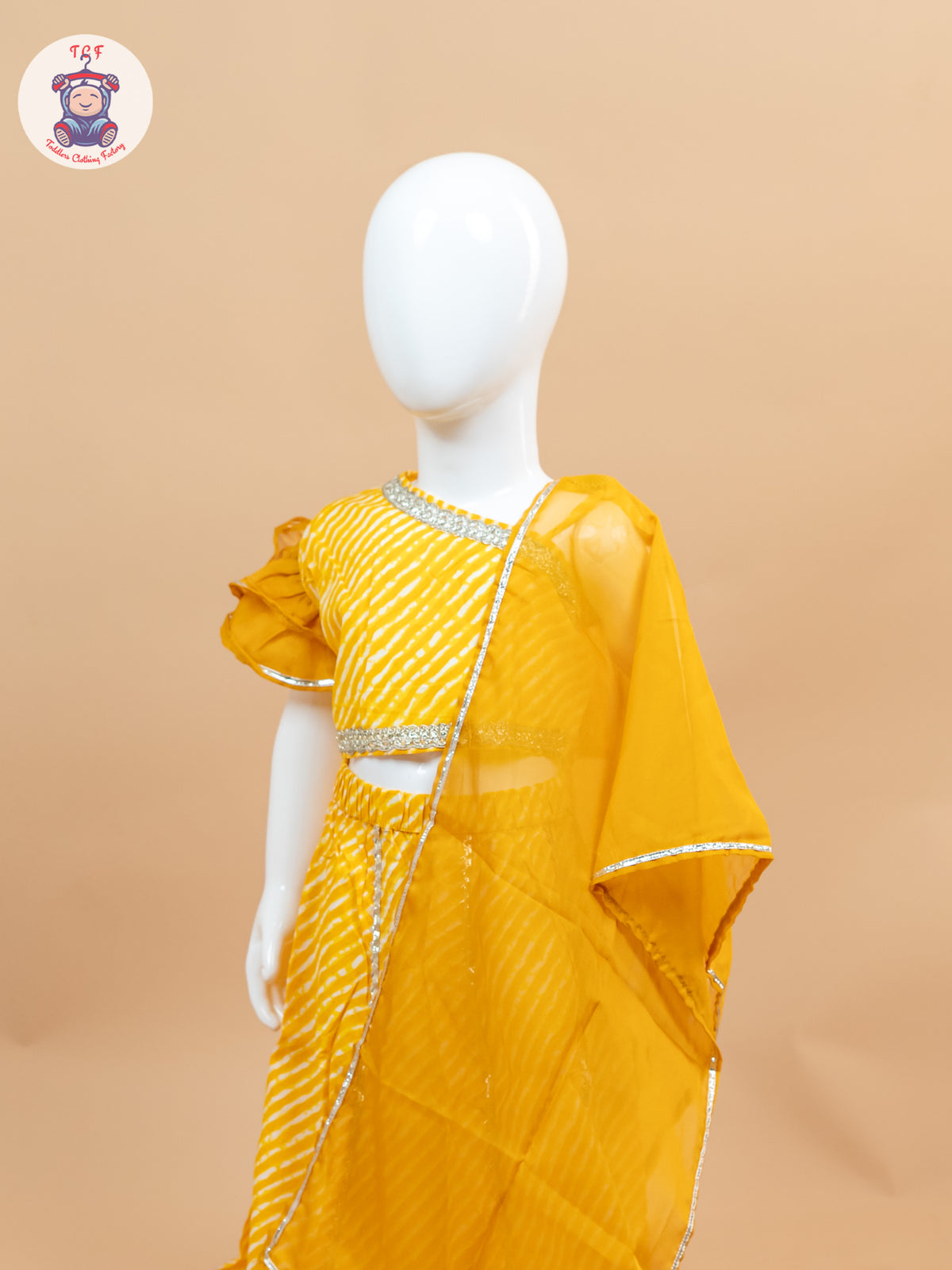 Mustard- One Shoulder Lehenga Choli With Net Dupatta