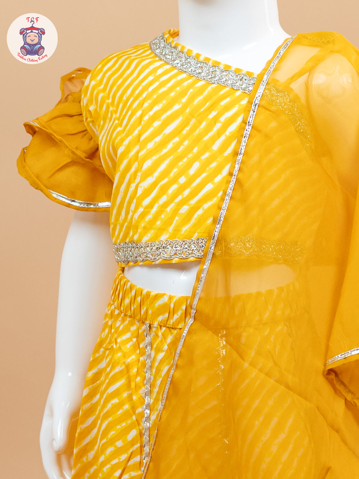 Mustard- One Shoulder Lehenga Choli With Net Dupatta