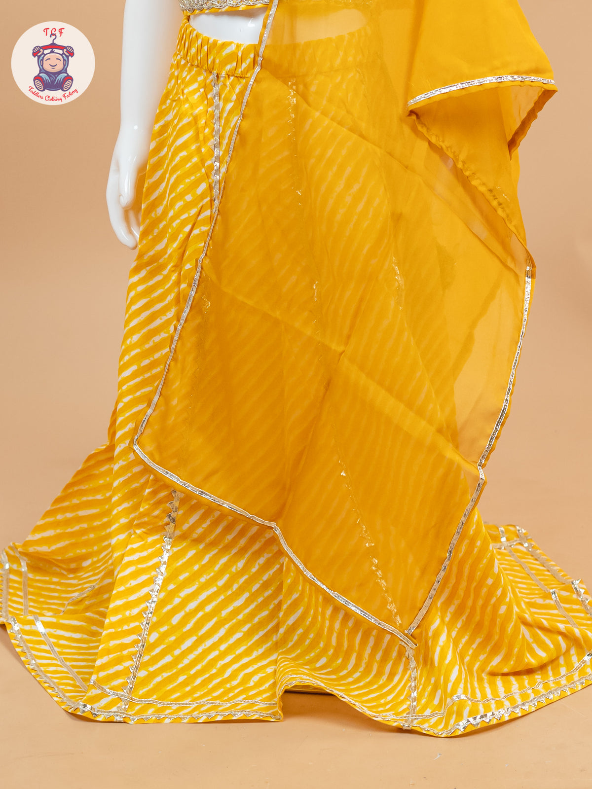 Mustard- One Shoulder Lehenga Choli With Net Dupatta