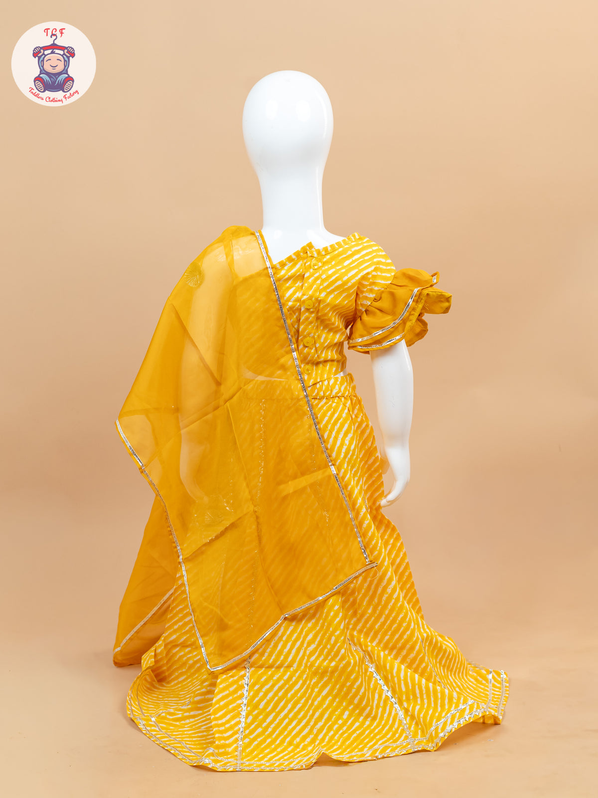 Mustard- One Shoulder Lehenga Choli With Net Dupatta