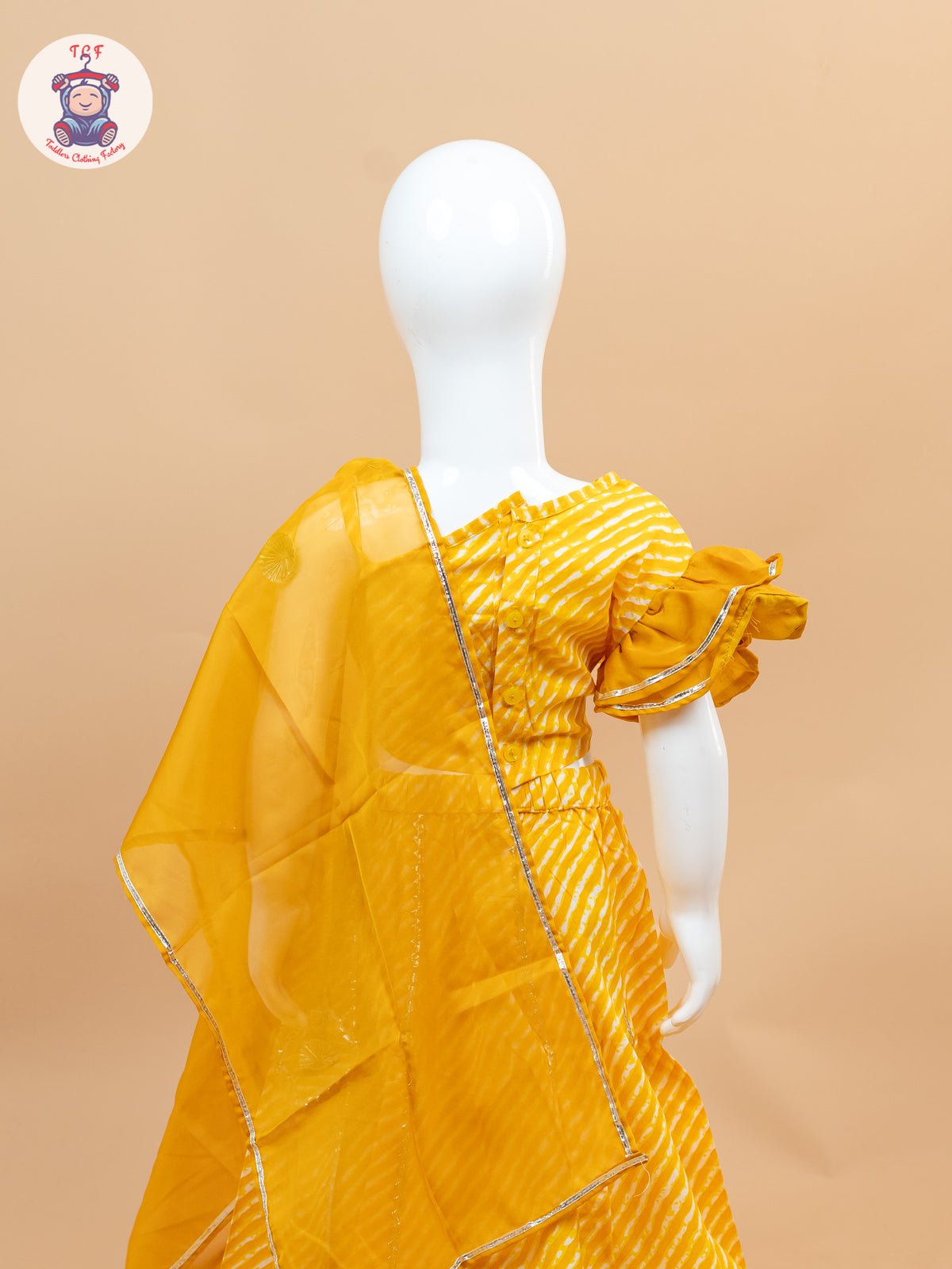 Mustard- One Shoulder Lehenga Choli With Net Dupatta