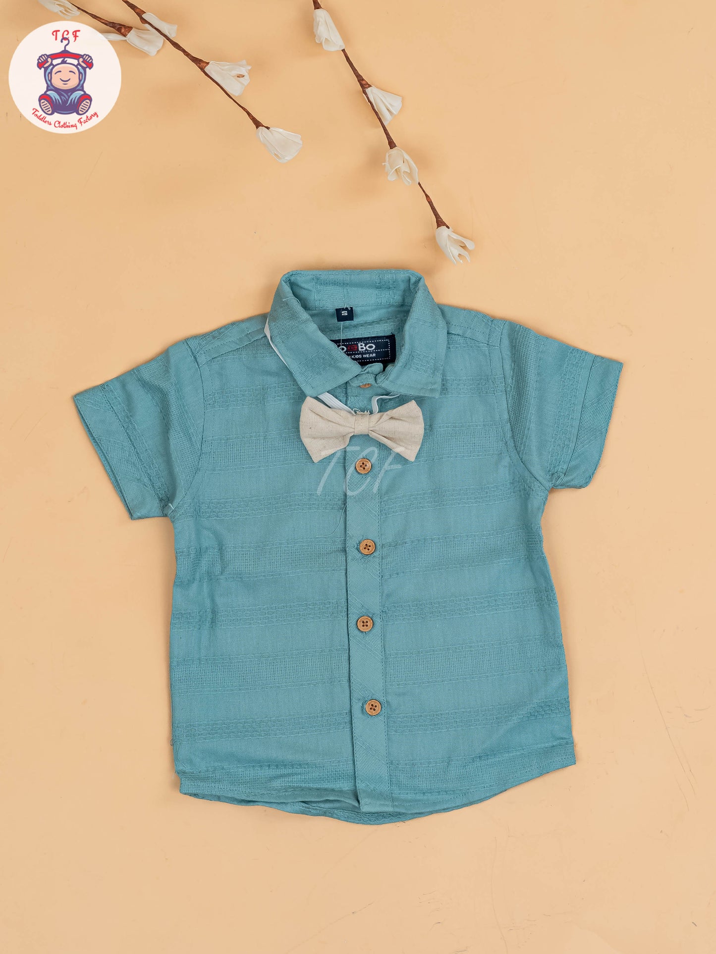 Light Green & Beige - Half Sleeves Shirts & Shorts Set With Suspender & Bow