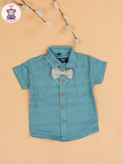 Light Green & Beige - Half Sleeves Shirts & Shorts Set With Suspender & Bow