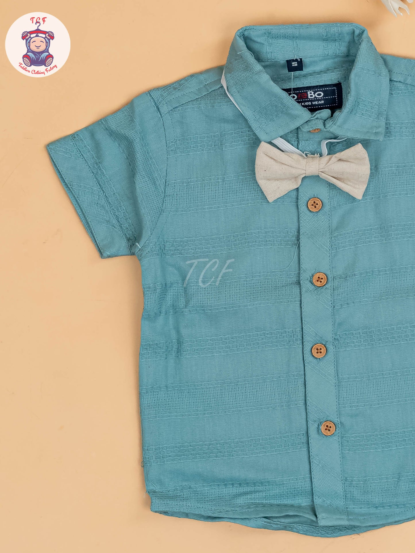 Light Green & Beige - Half Sleeves Shirts & Shorts Set With Suspender & Bow