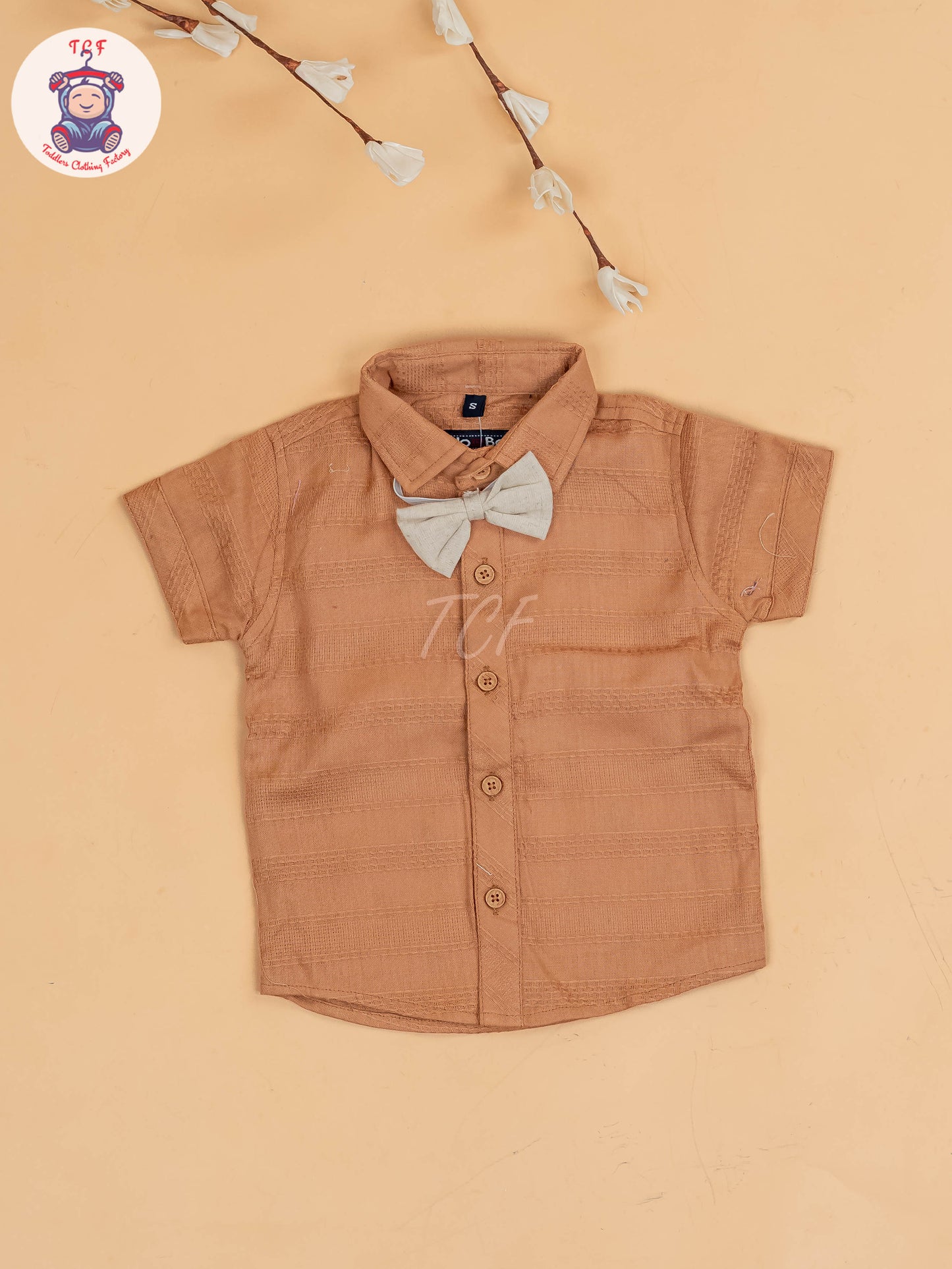 Brown & Beige - Half Sleeves Shirts & Shorts Set With Suspender & Bow
